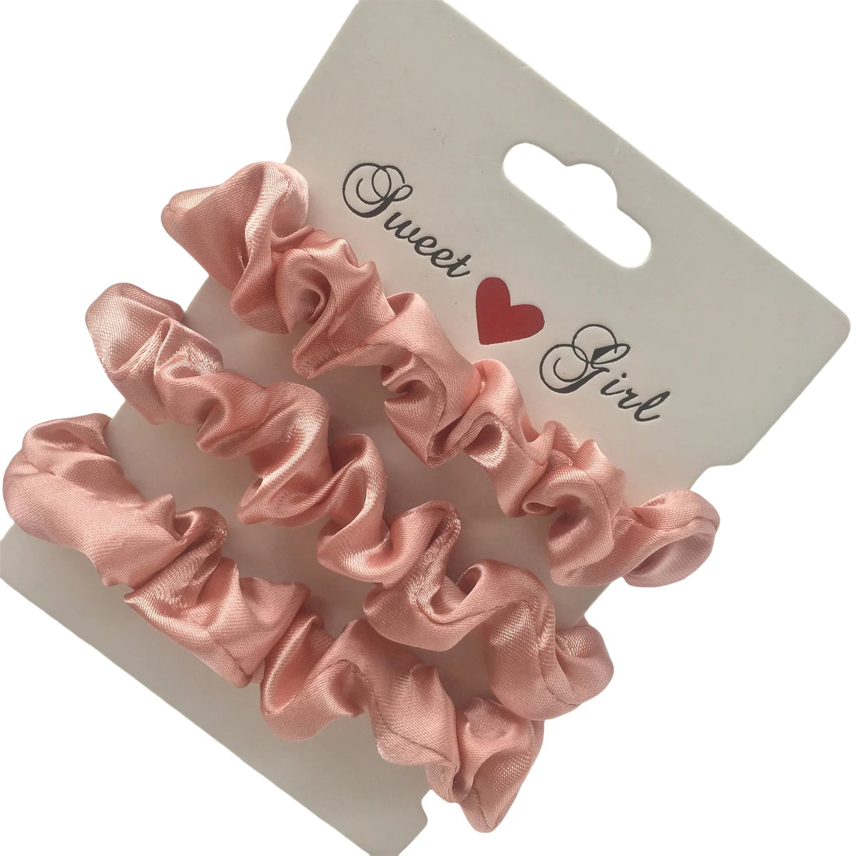 Silk satin scrunchies set in dusty rose pink tones