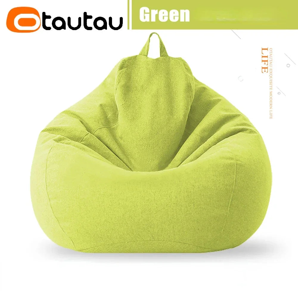 Green bean bag cover with tapered top and carry handle loop, no filler included