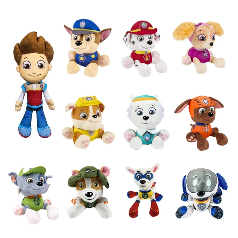 Set of cartoon dog paw plush dolls, multiple characters in one view