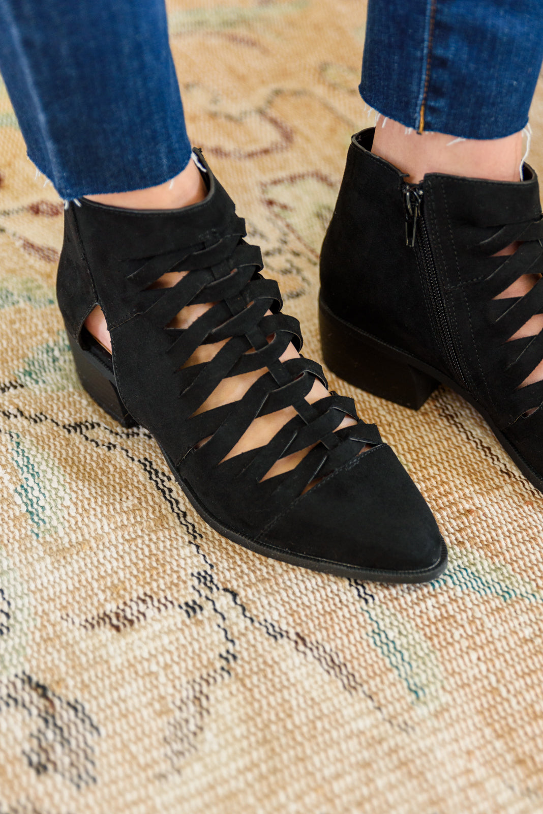 Black lace-up ankle boots with block heel and side zipper