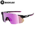 Cycling goggles with black and purple frame and purple mirrored lens