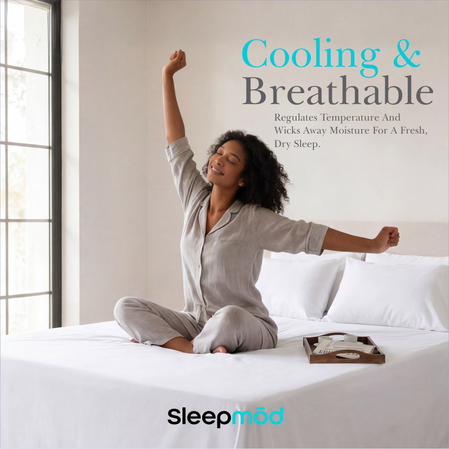 Eucalyptus Tencel sheet set, white sheets on a bed with breathable look.