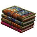 Handcrafted sari fabric bound notebook journal, stacked set with patterned multicolor covers