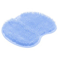 Blue shower foot scrubber mat with dense rubber bristles, curved design