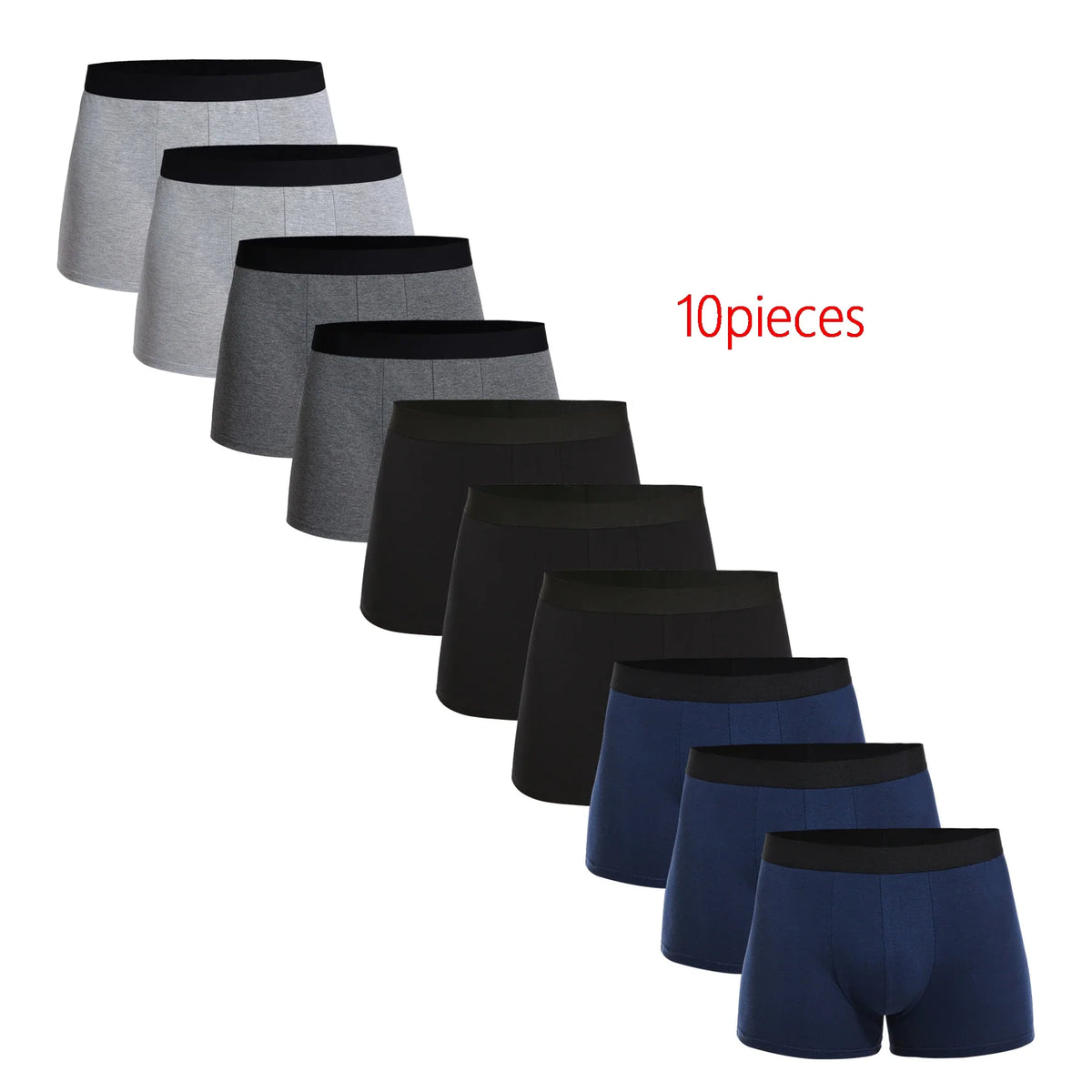 10-pack men’s cotton boxer briefs, assorted colors: black, gray, navy