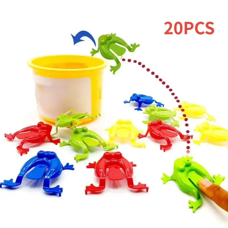 20pcs colorful jumping frog toy set, frogs around a yellow cup for play