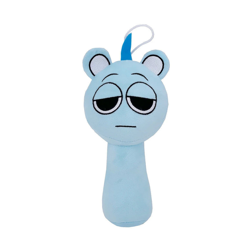 Light blue plush cartoon character doll with mouse-like ears, soft stuffed toy