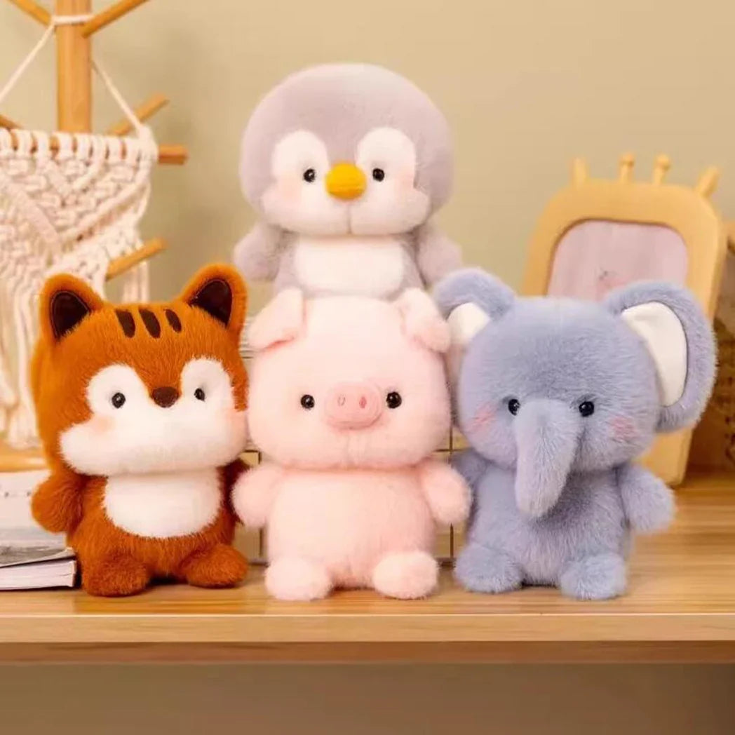 15cm plush animal toys: penguin, pig, tiger, and elephant, standing together.