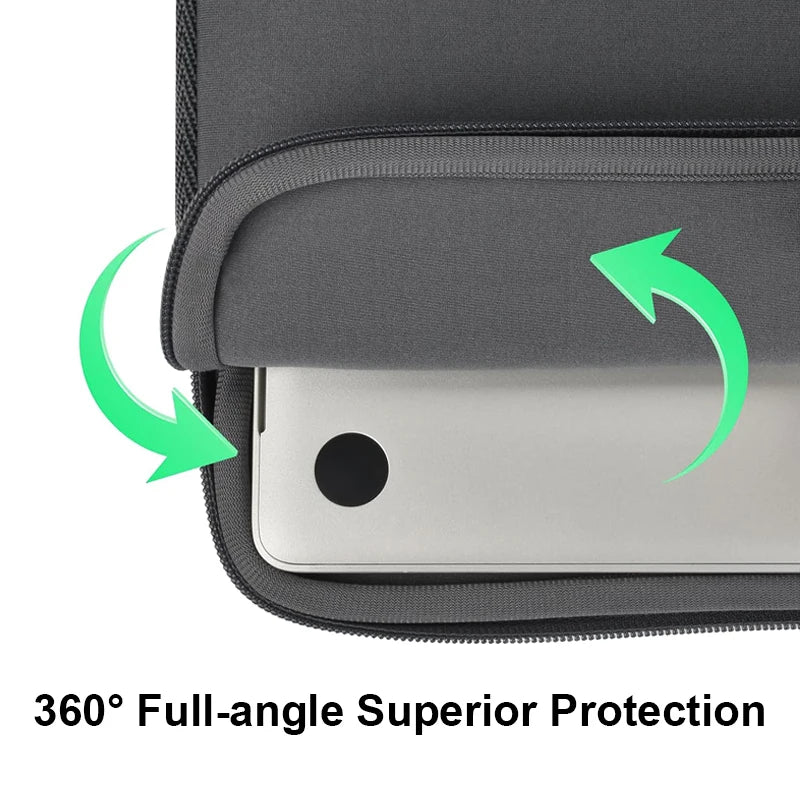 Dark gray laptop sleeve with reinforced side seam and fully zipped opening protection