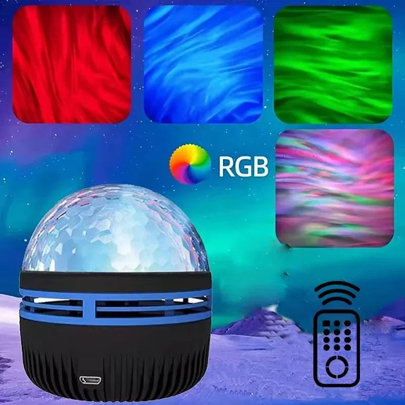 USB starry sky projector with color-changing aurora globe and handheld remote