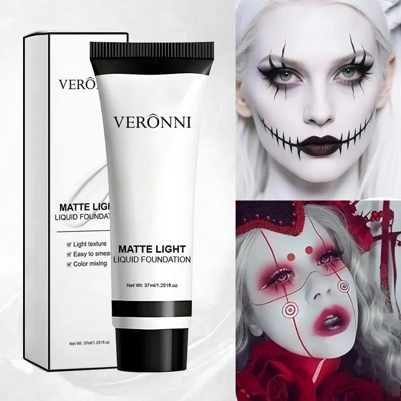 Matte liquid foundation tube, white label, black cap
