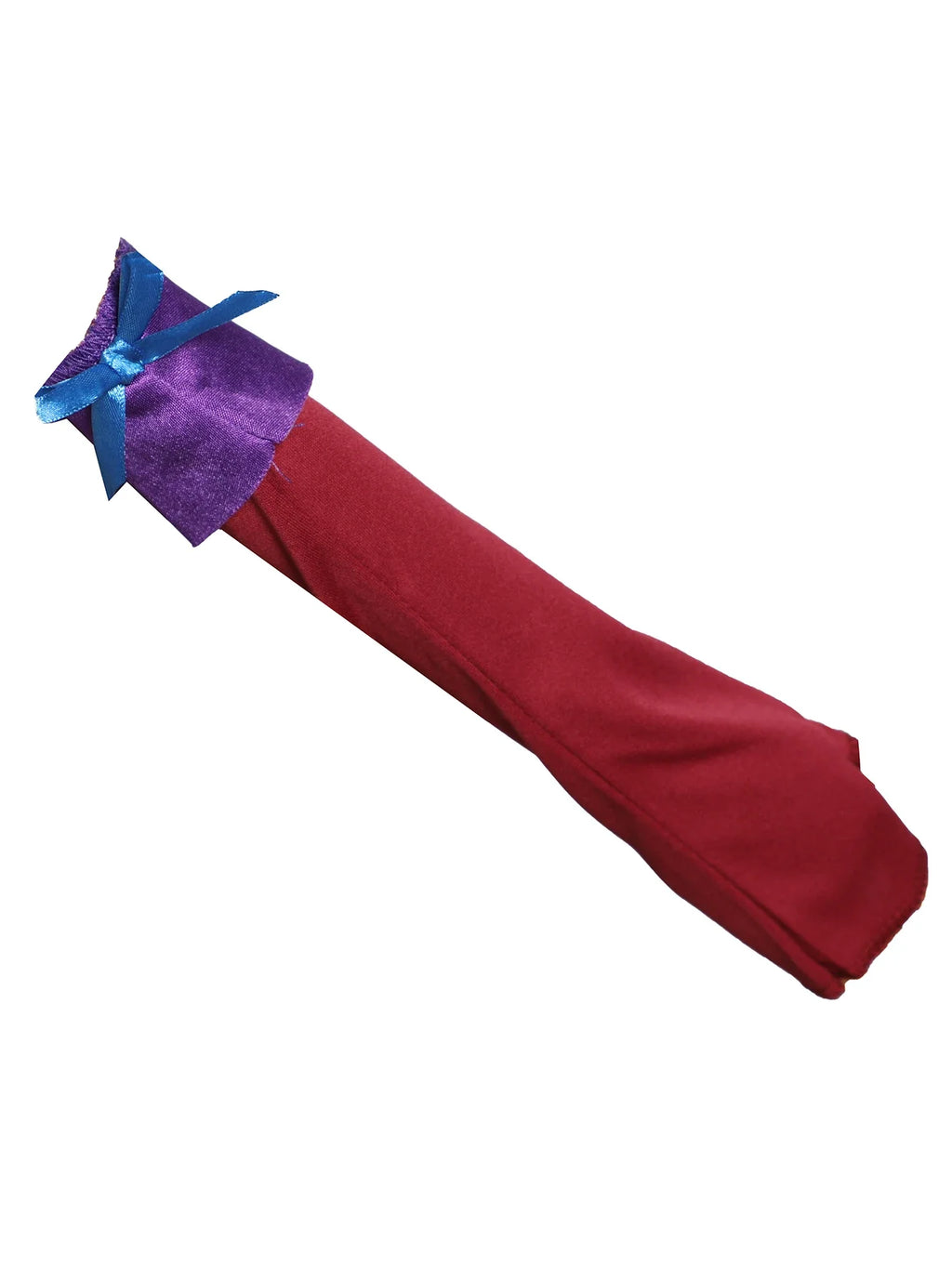 Burgundy long arm warmers with blue ribbon bow for girls dress-up costume