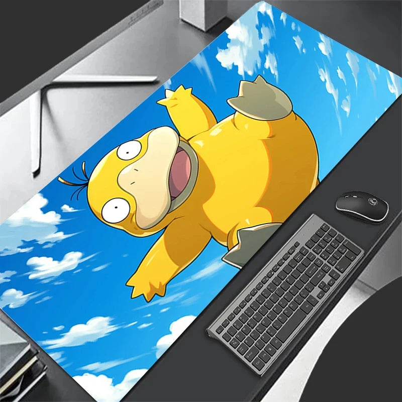 XXL gaming mouse pad with Psyduck character art in bright blue sky design