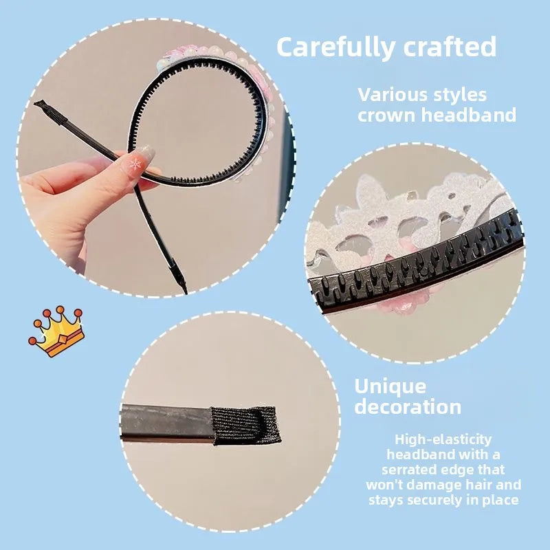 Crown headband with black elastic band and sparkling jeweled top