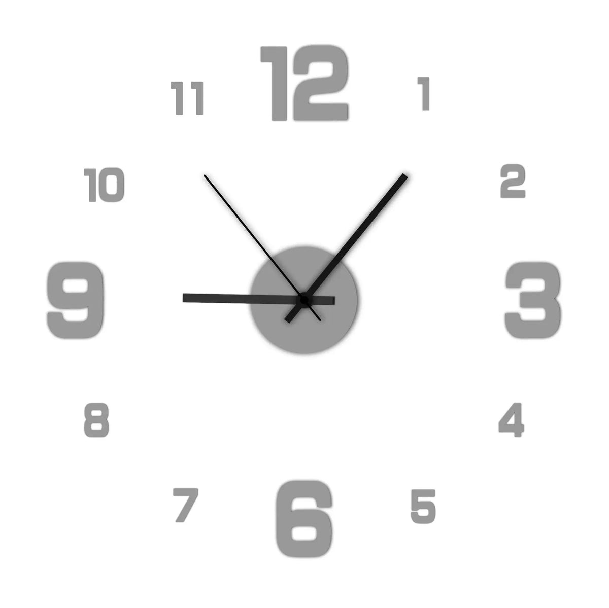 Frameless wall clock decal with gray numbers, dark hands, and a circular clock face