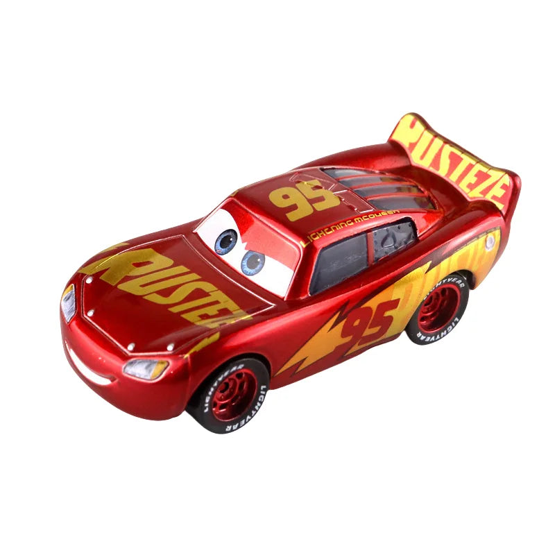 Red diecast race car model with yellow racing graphics and number 95