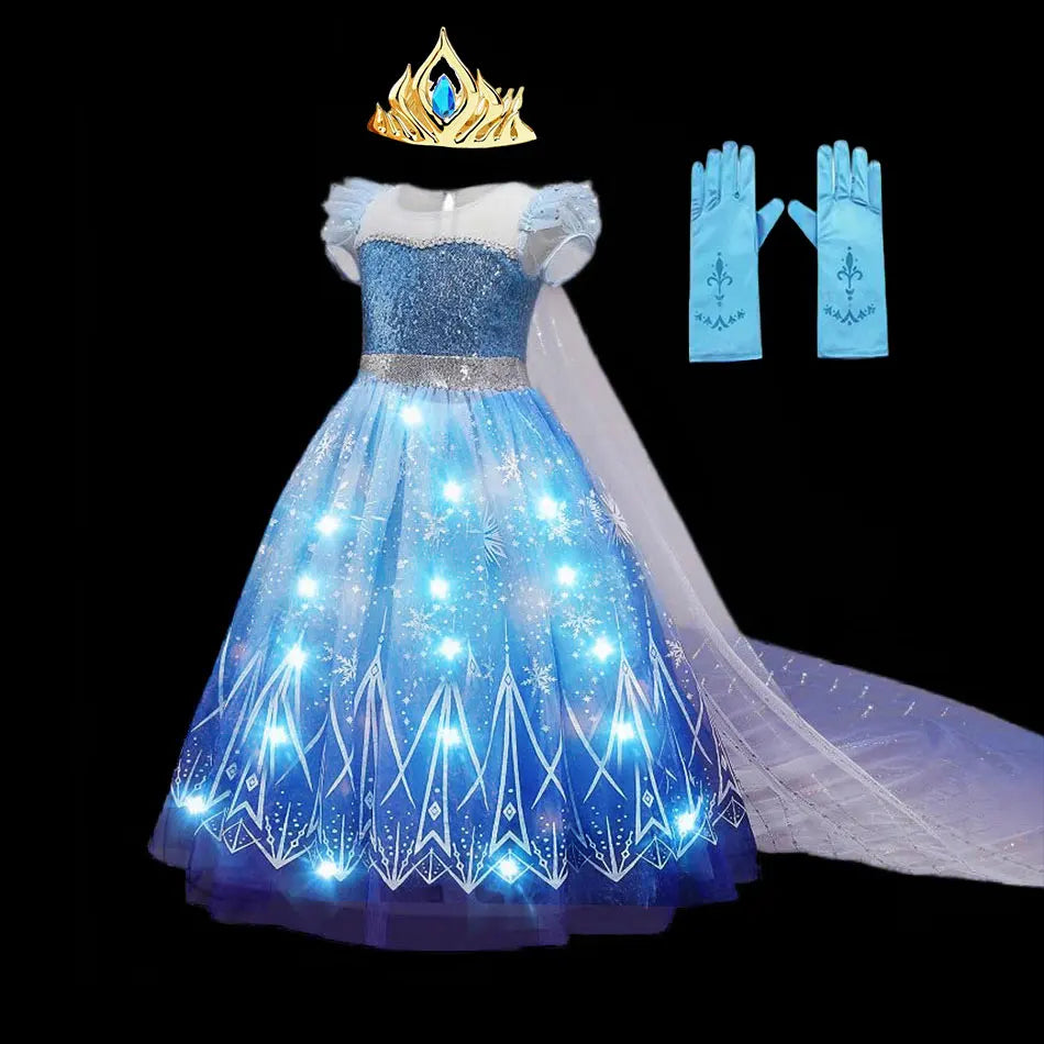 Blue LED princess dress with glitter bodice and glowing starry skirt