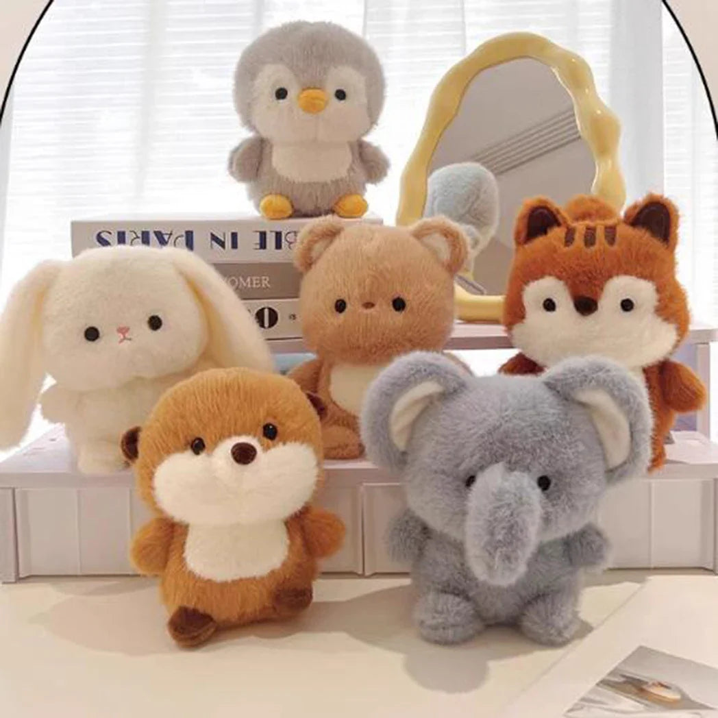 15cm plush animal toy group with penguin, bear, tiger, rabbit, and elephant figures.