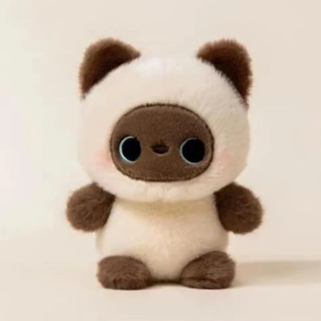 15cm plush panda doll, white body with brown face and dark round eyes
