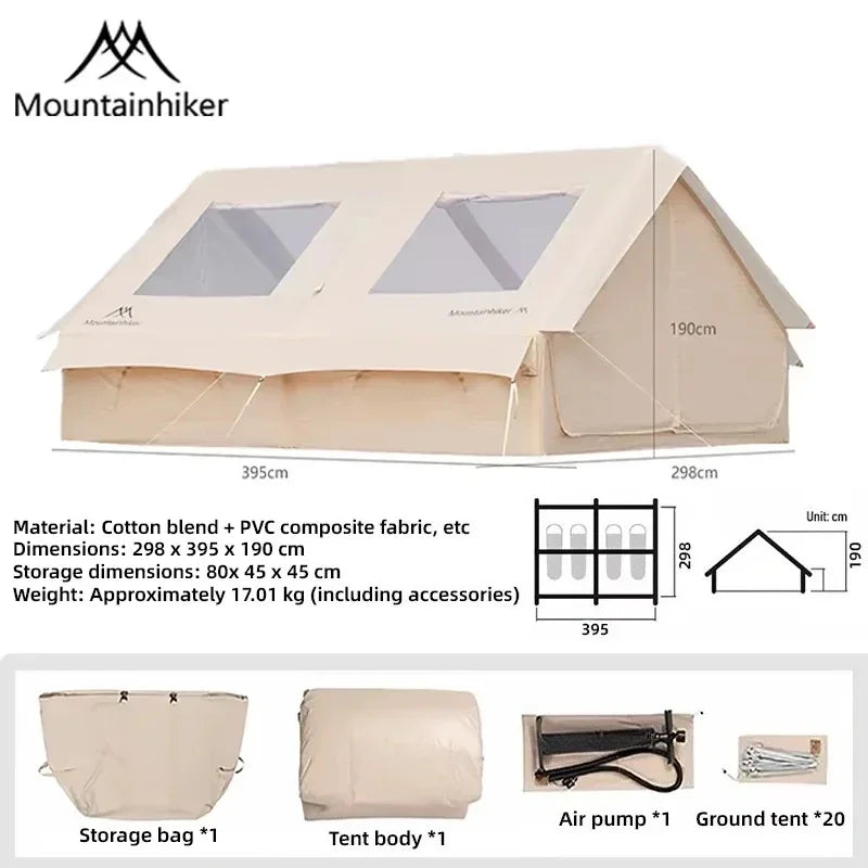 Mountainhiker 12m² inflatable tent in beige with side doors and window panels