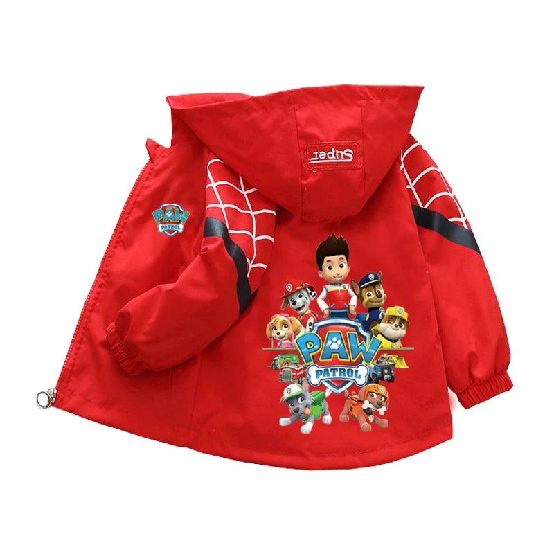 Kids Paw Patrol hooded windbreaker jacket, red with character graphic and zip front