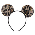 Leopard sequin Mickey ears headband with black bow