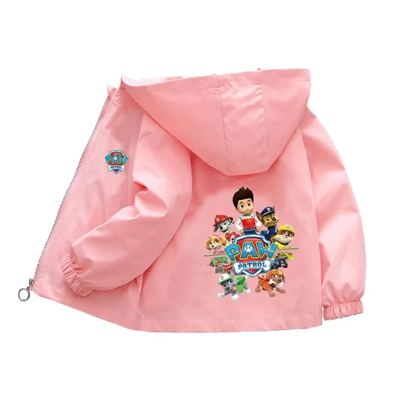 Kids Paw Patrol hooded windbreaker jacket, light pink with character graphic on back