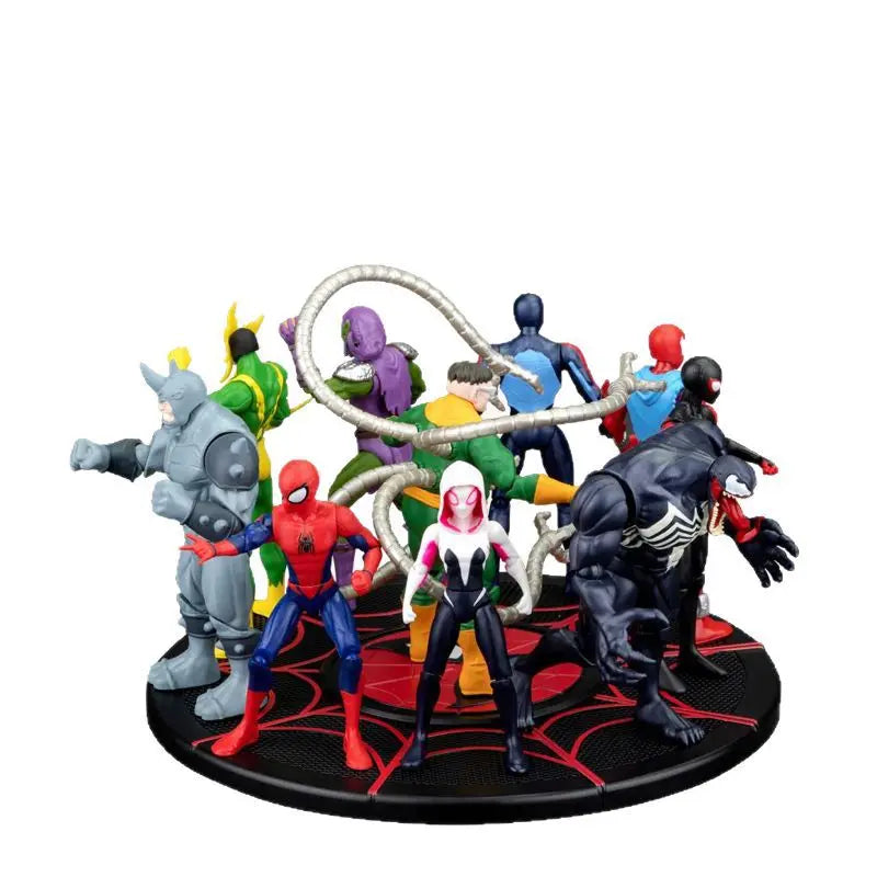 Set of 4-inch poseable superhero villain action figures standing on circular bases