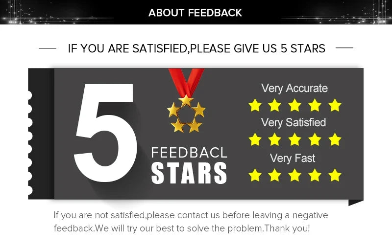 About feedback 5-star rating banner with star icons and satisfaction text