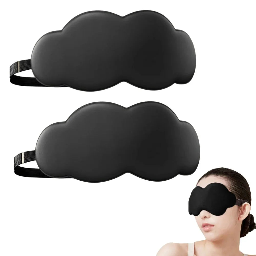 Black contoured sleep eye mask with nose cutout and adjustable strap