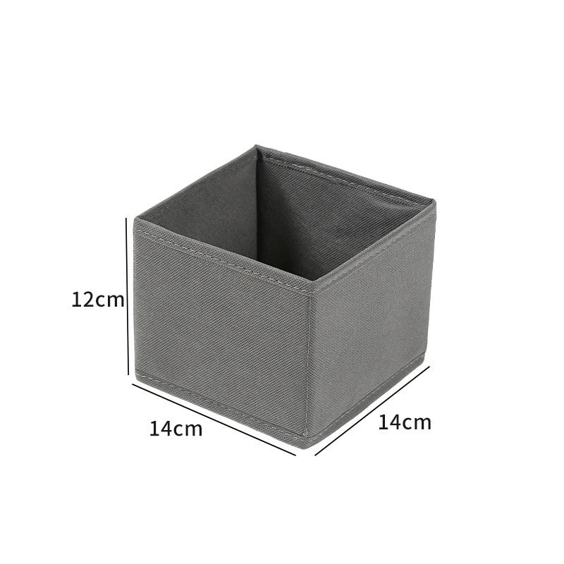 Gray folding drawer organizer bin with open-top square interior for small clothing