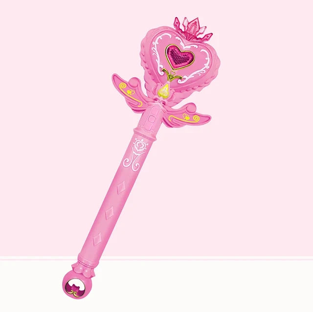 Pink heart snowflake wand with glowing purple star and colorful wing accents
