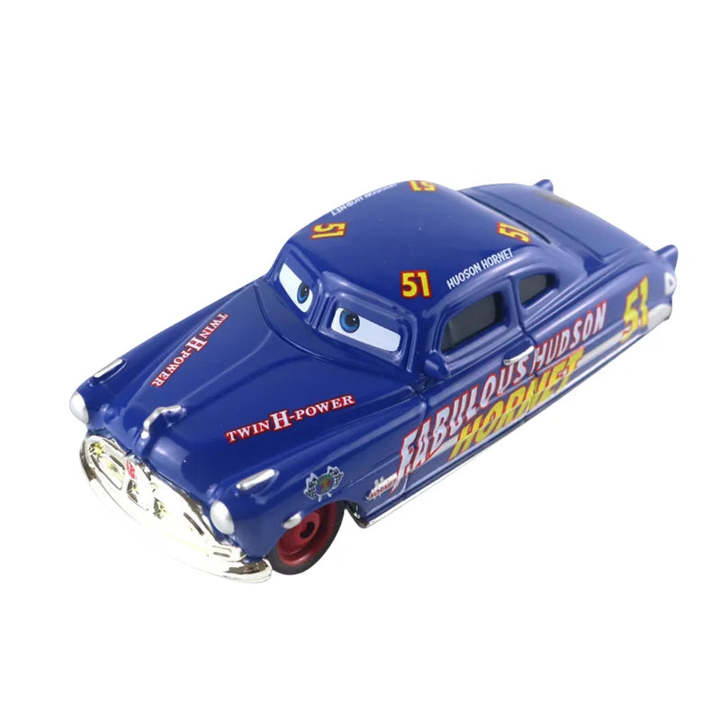 Diecast race car model, dark blue with number 51 and lightning decal