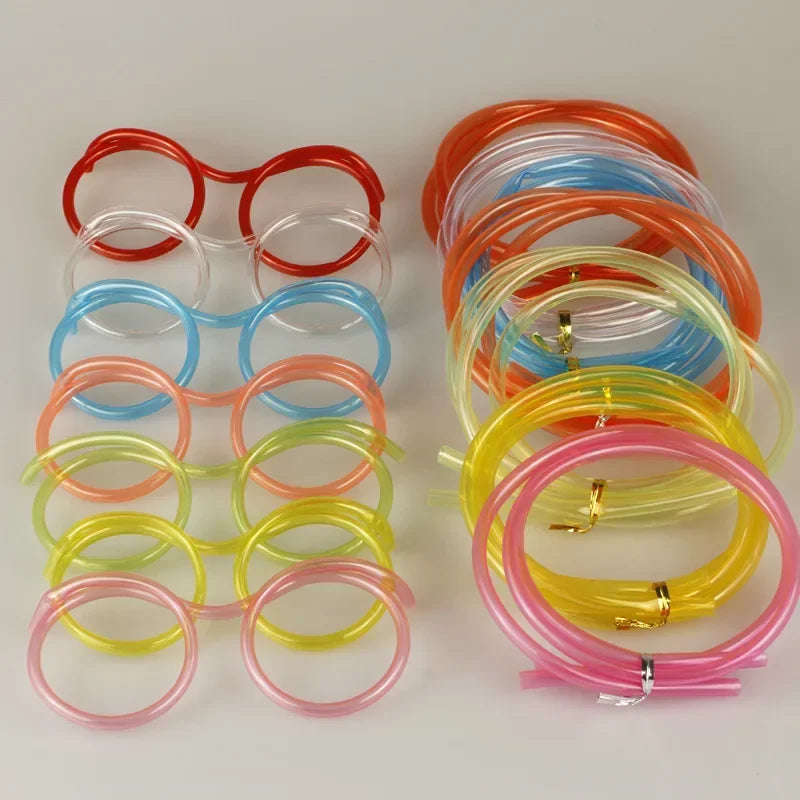 Assorted novelty straw glasses with colored frames and clear lenses