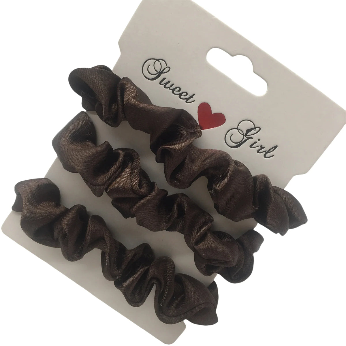 Silk satin scrunchies set in dark brown and black
