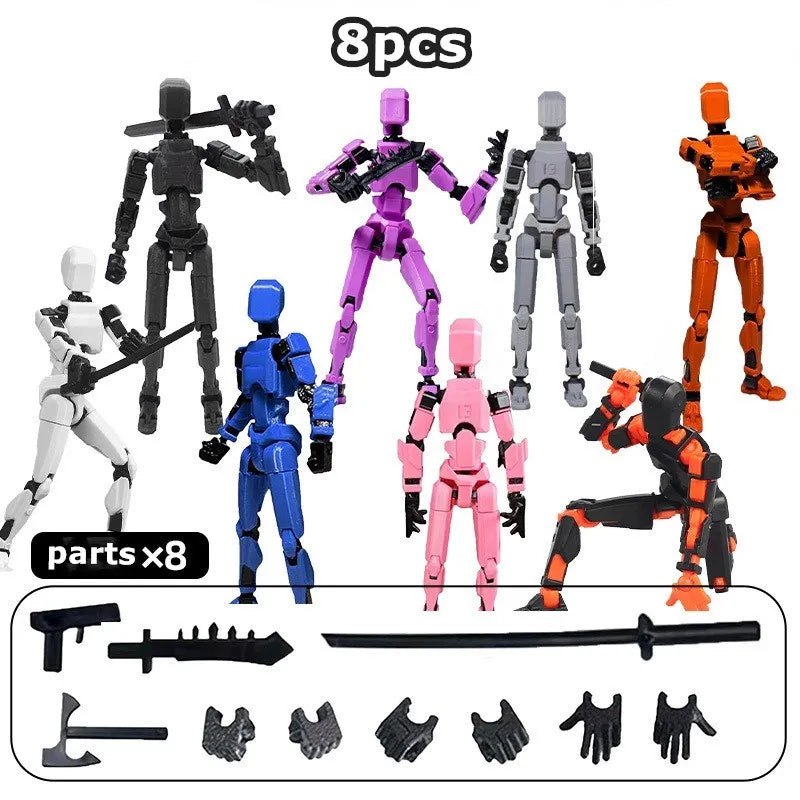 8-piece multi-jointed action figure robot set, mixed colors with weapons and parts