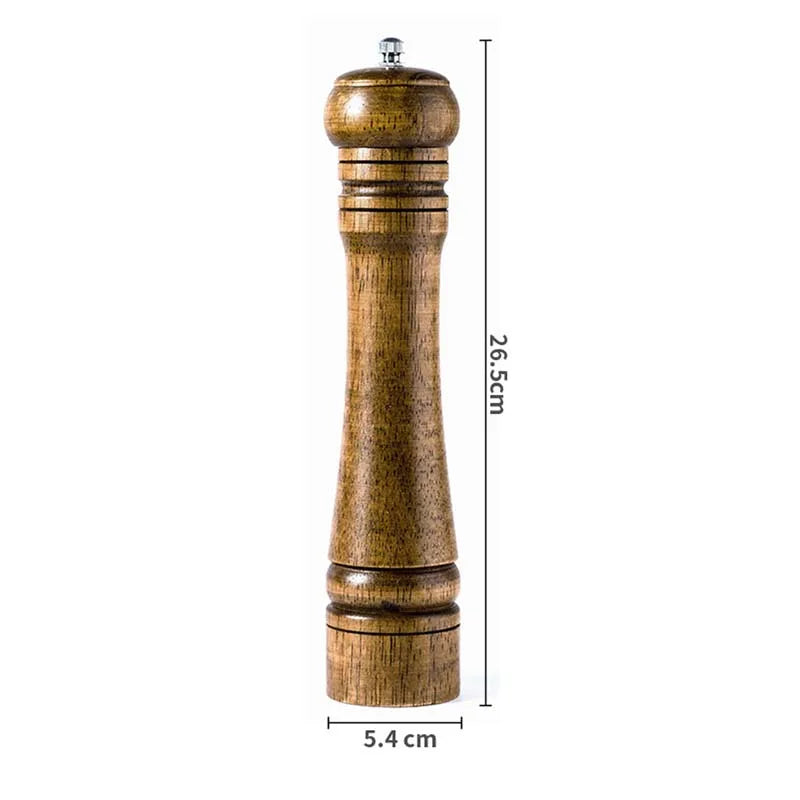 Tall oak wood pepper mill grinder with metal top, 23.6cm height