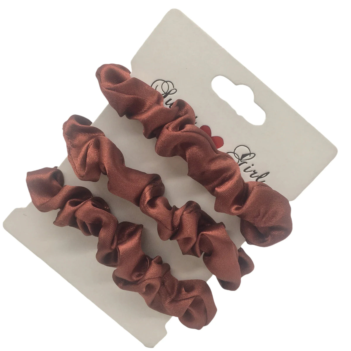 Silk satin scrunchies set in rust brown and warm terracotta