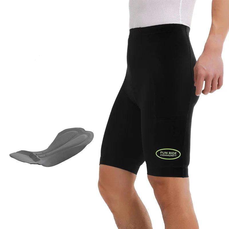 Men's padded cycling shorts in black with side logo patch