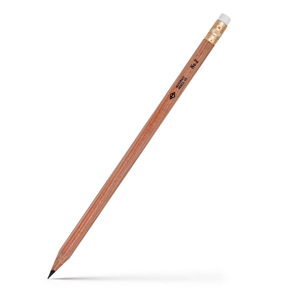 Wooden No. 2 pencil with white eraser cap and sharpened graphite tip