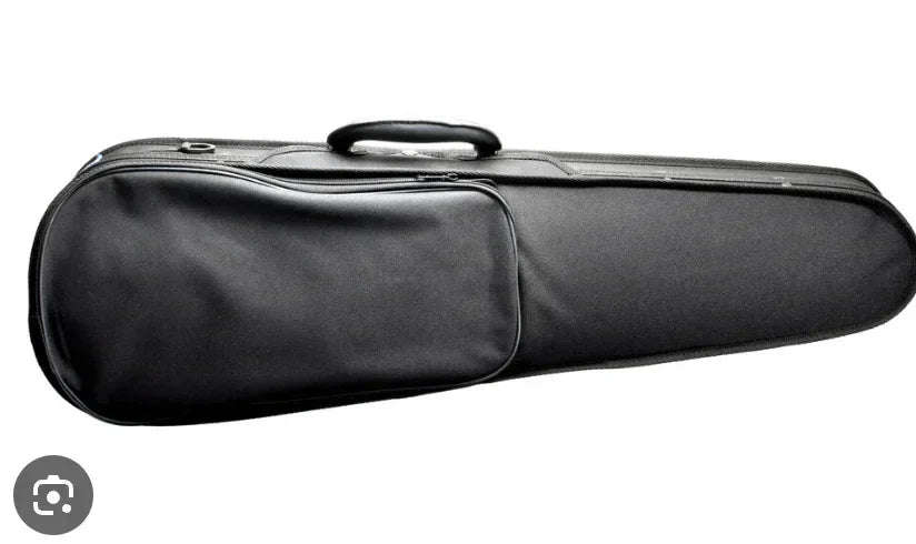 Black violin case with carry handle and zipper closure