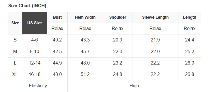 Size chart table for khaki leopard zip-up stand neck jacket