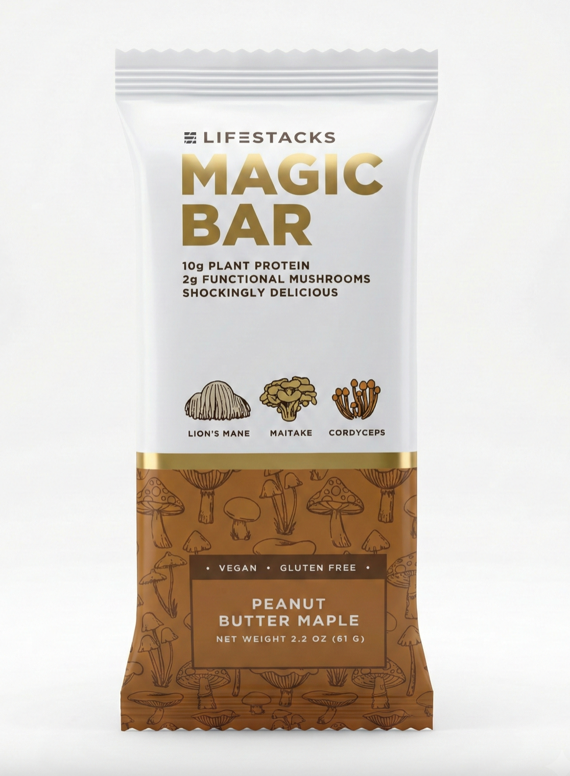 Protein snack bar pouch, peanut butter maple flavor, front view