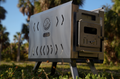 Stainless mini tent sauna stove with ventilation cutouts and side door