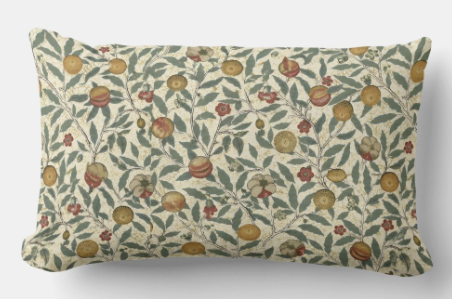 Botanical fruit bed pillow with multicolor leaves and round fruit print
