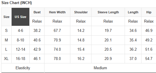 Size chart table for Textured Quarter Zip mini dress, inches and measurements