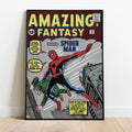 Spider-Man comic cover canvas poster, yellow-green with Spider-Man leaping