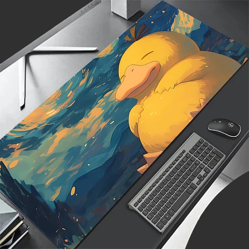 XXL gaming mouse pad with Psyduck cartoon diving through colorful water splashes
