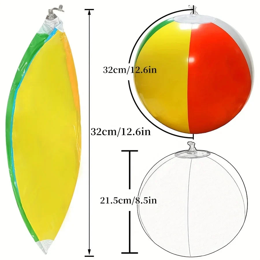 Inflatable beach ball dimensions; round ball and hanging valve view