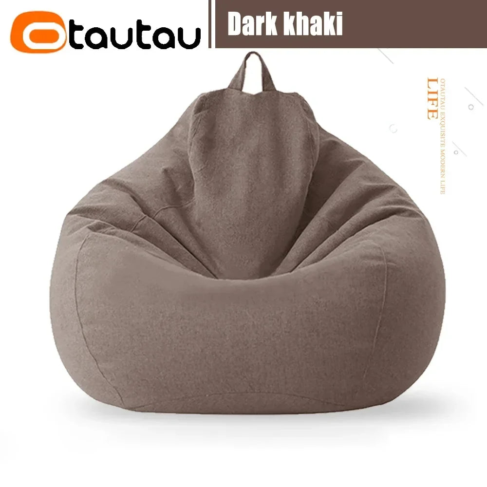 Dark khaki cotton-linen bean bag cover, no filler, corner seat pouf